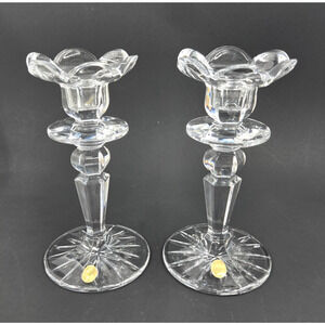 Vintage German Bleikristall 24% Lead Crystal Pair Candlestick Holders w Stickers